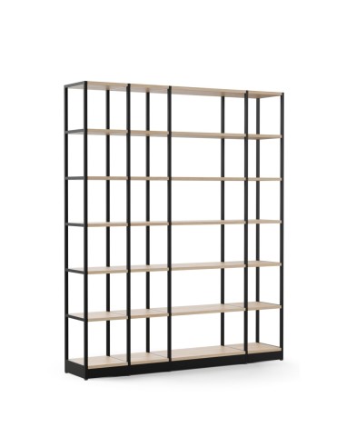 Grande étagère modulaire Combus en bois clair et métal noir pour rangement de bureau moderne