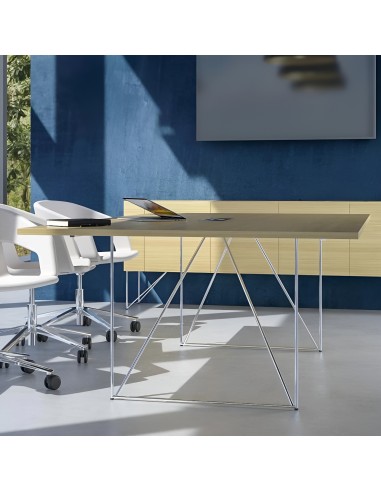 Table de réunion AIR bois clair avec piètement chromé design moderne