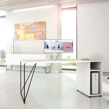 Bureau blanc AIR avec pied filaire noir design minimaliste et épuré pour bureau pro et personnel