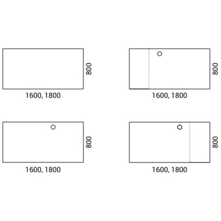 Schéma de bureaux 1600x800 ou 1800x800 mm avec options passe-câbles intégrés AIR