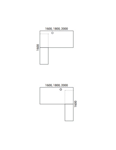 Plans de bureaux d’angle 1600 à 2000 mm avec retour gauche ou droit et passe-câble