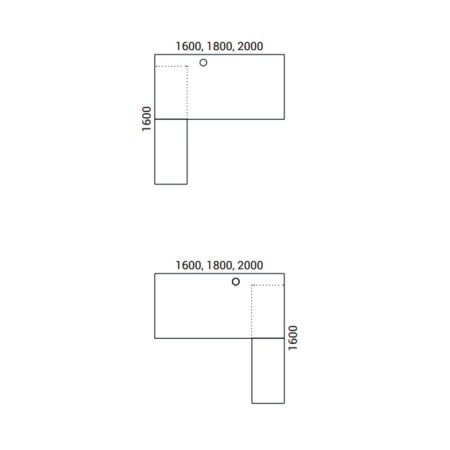 Plans de bureaux d’angle 1600 à 2000 mm avec retour gauche ou droit et passe-câble