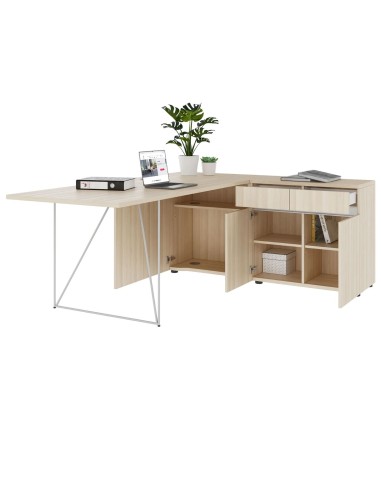 Grand espace de rangement du bureau AIR - esthétique aérienne et boisée en L