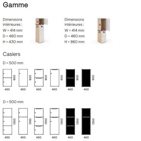 Dimensions des casiers CHOICE