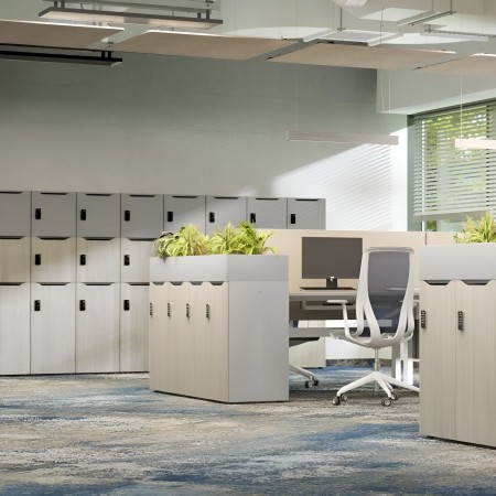 Bureau d'entreprise avec casiers sécurisés avec serrures diverses