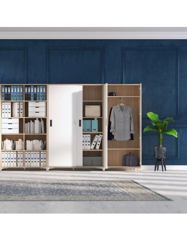 Armoires de bureau CHOICE avec portes ouvertes, étagères et penderie intégrée