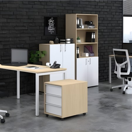 Armoire avec étagère CHOICE coloris bois et blanc - rangement moderne et design