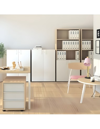 Etagère avec armoire fermée à clé couleur bois pour bureau lumineux CHOICE
