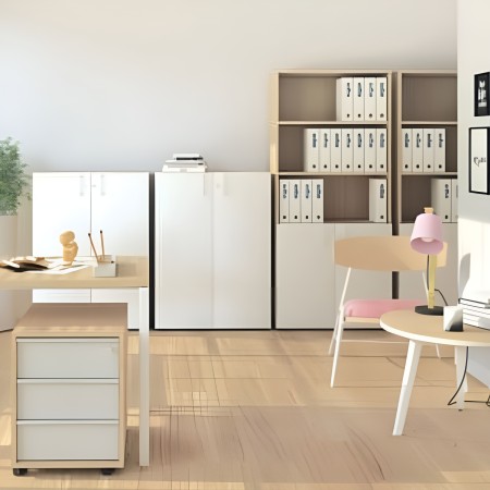 Etagère avec armoire fermée à clé couleur bois pour bureau lumineux CHOICE