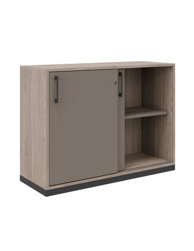 Armoire basse avec étagères porte coulissante sécurisée effet bois pour bureaux CHOICE