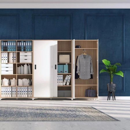 Armoire vestiaire CHOICE avec portes battantes sans serrure, avec tringle et étagère, finition bois 2