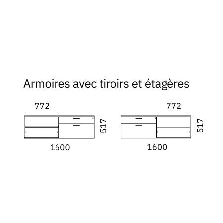 Dimensions de l'armoire avec étagères et tiroirs CHOICE