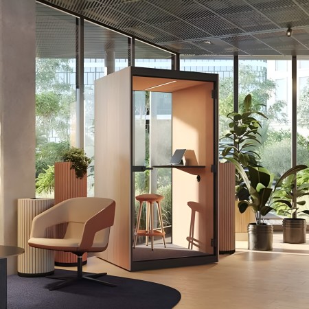 Cabine acoustique individuelle noire avec parois en feutre PET 2