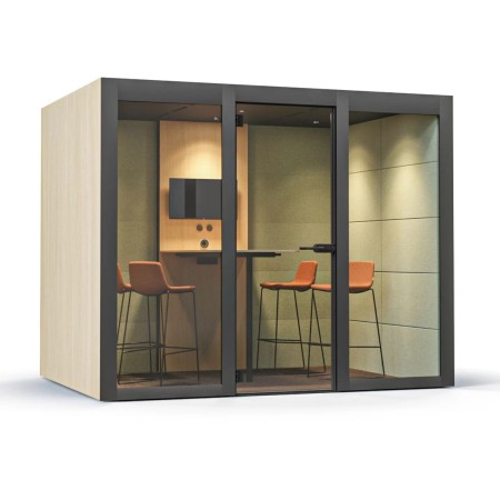 Cabine acoustique 4 personnes avec chaises hautes et écran intégré pour réunion SILENT ROOM L