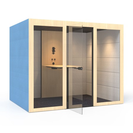 Cabine acoustique bureau pour visioconférence avec panneau mural et table intégrée SILENT ROOM L