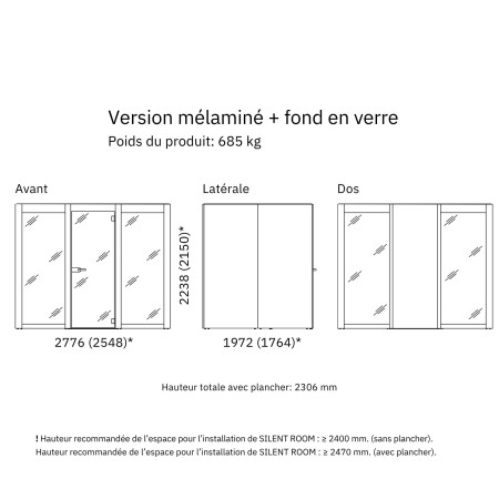 Version mélaminé et fond en verre