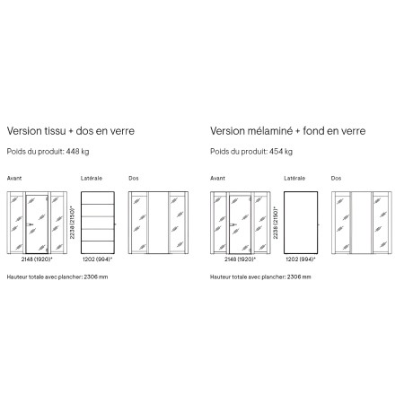Version tissu et mélaminé avec dos en verre