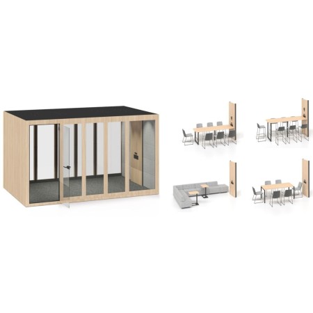 Cabine acoustique avec 4 types d'aménagements intérieurs au choix