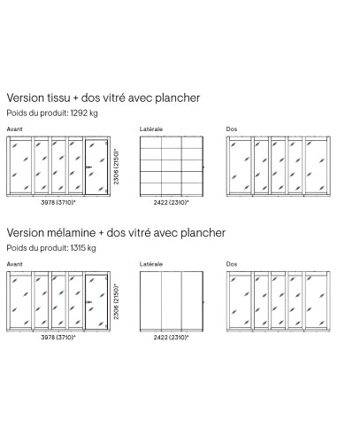 Version tissu et mélaminé avec dos en verre XL