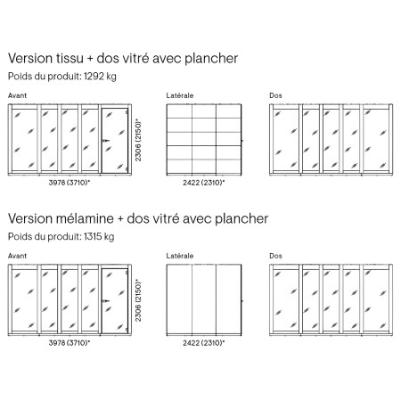 Version tissu et mélaminé avec dos en verre XL