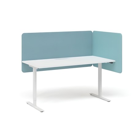 Bureau avec cloison bleue et écran acoustique bleu d'un côté DESK 760