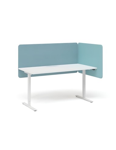 Bureau avec cloison bleue et écran acoustique bleu d'un côté DESK 760
