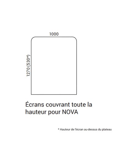 Dimensions de la cloison acoustique toute hauteur TOP 530