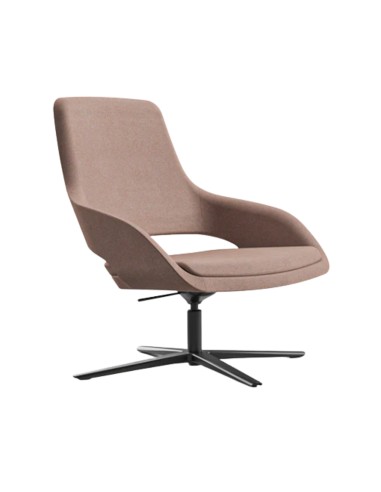 Fauteuil lounge rose en tissu sur fond blanc piètement 4 pieds pivotant Sandie
