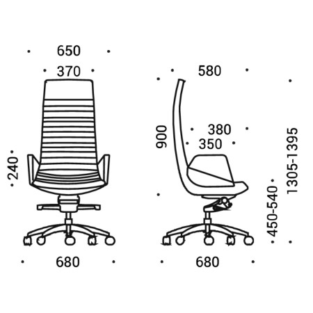 Dimensions et fonctions de la chaise de bureau ergonomique.	North Cape