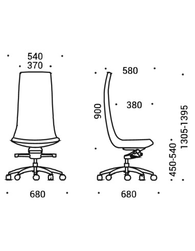 Dimensions chaise direction dossier lisse sans accoudoirs sur roulettes – North Cape
