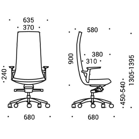 Dimensions chaise North Cape dossier haut avec accoudoirs plastique