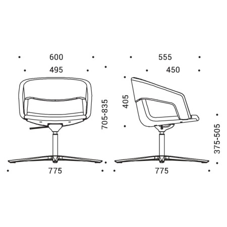 Dimensions chaise de réunion pivotante avec assise tissu - TWIST&SIT