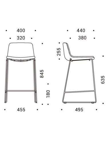 Dimensions tabouret TWIST&SIT 640 mm – parfait pour plans hauts ou mange-debout.