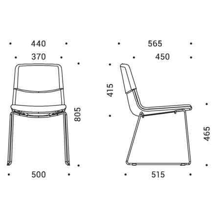 Dimensions chaise TWIST&SIT sans accoudoirs piètement luge