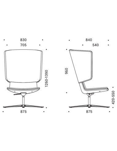 Dimensions chaise pivotante sur roulettes avec accoudoirs – TWIST&SIT