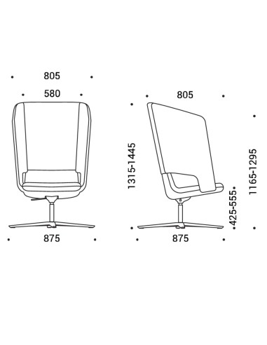 Dimensions fauteuil lounge pivotant dossier enveloppant pour bureau – TWIST&SIT Soft