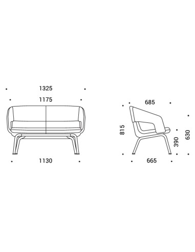 Dimensions canapé lounge avec piètement métal 2 places – TWIST&SIT Soft