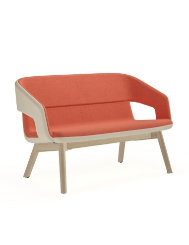 Canapé TWIST&SIT Soft bicolore rouge et beige avec piètement bois clair – Design scandinave