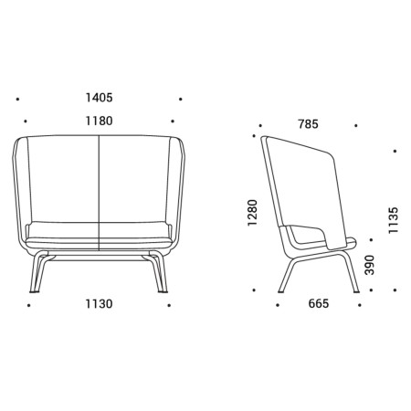 Dimensions canapé lounge 2 places avec dossier enveloppant – TWIST&SIT Soft