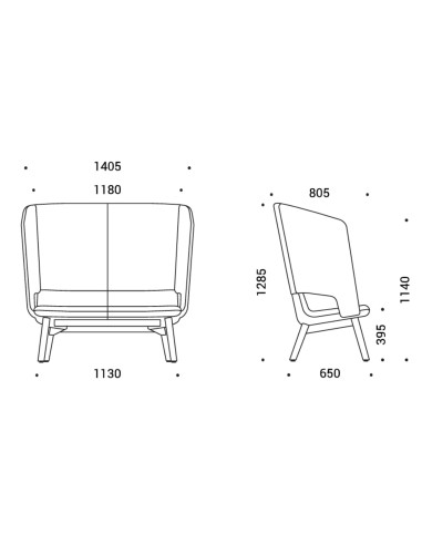 Dimensions techniques canapé haut dossier 2 places TWIST&SIT Soft