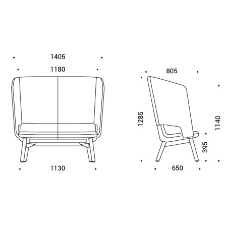 Dimensions techniques canapé haut dossier 2 places TWIST&SIT Soft