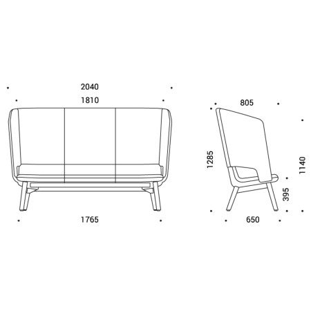 Dimensions canapé lounge dossier cocon de tissu – TWIST&SIT Soft