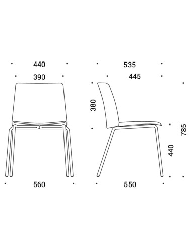 Dimensions chaise de réunion empilable design minimaliste - Polytone L
