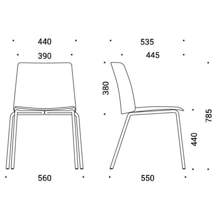 Dimensions chaise de réunion empilable design minimaliste - Polytone L