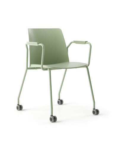 Chaise de bureau mobile avec accoudoirs – Polytone L verte sur roulettes