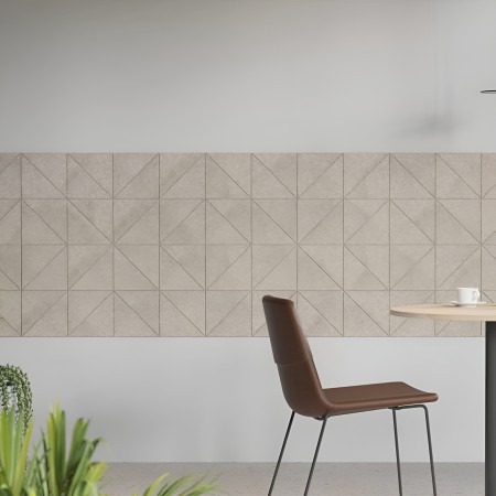 Habillage mural acoustique avec formes hexagonales et triangulaires