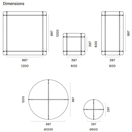 Dimensions de Acoustic Artwork Ceiling carré et rond