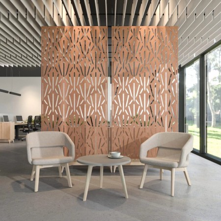 Cloison acoustique en feutre PET décorative dans espace d’attente design