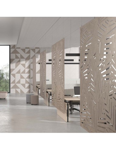 Cloison acoustique suspendue ajourée en feutre PET motif Artwork