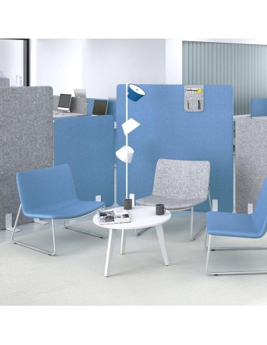 Écrans acoustiques pour bureaux en open space avec tissu gris clair – modèle FREE STANDING